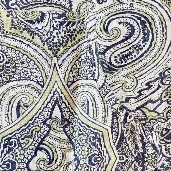 Flax Shirt Top Blue Green Long Sleeve Size Small Linen Paisley Boxy Lagenlook - Picture 5 of 9